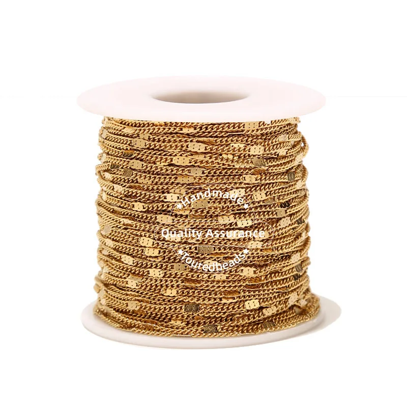 2 Meters Stainless Steel Gold Chain 2mm width Flat Curb Chains for Necklace Bracelet Making Bulk Findings