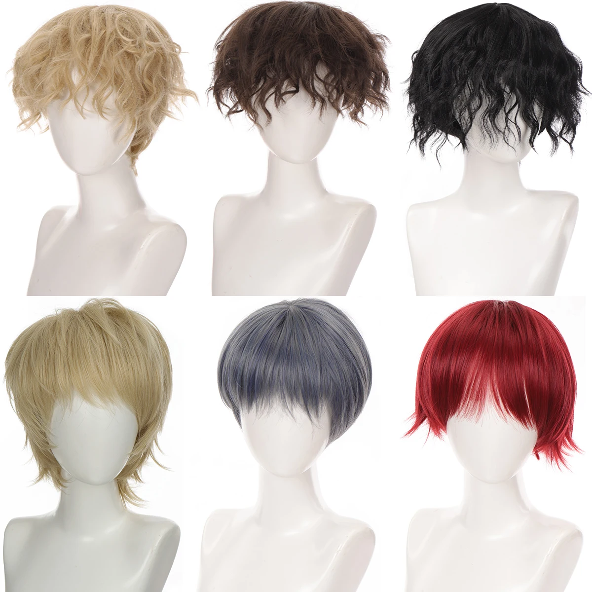 MSTN Synthetic Good Quality Short Curly Wigs for Men Boys Black Blonde Hair Halloween Party Wig Heat Resistant Daily Cosplay Wig