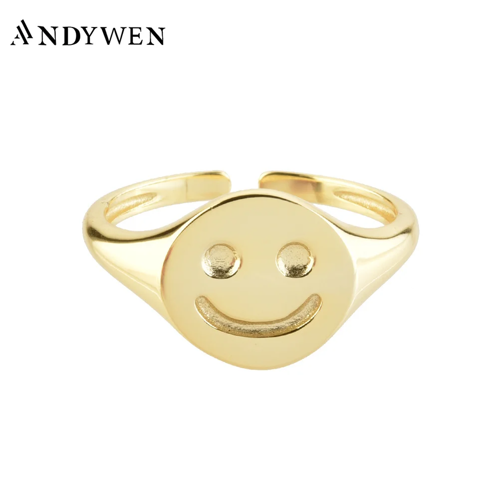 

ANDYWEN 100% 925 Sterling Silver Gold Resizable Happy Ring Women 2022 New Adjustable Women Luxury Fine Jewelry