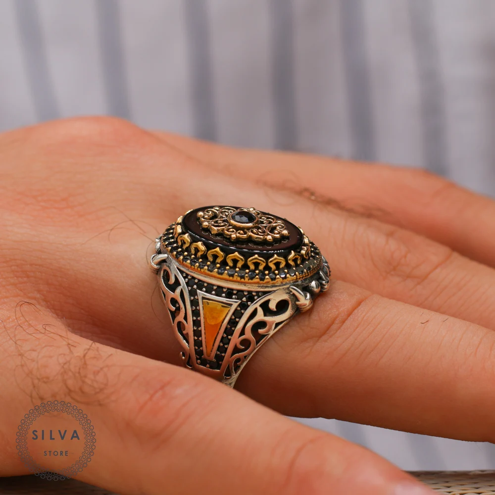 Agate Aqeeq 925 silver men's ring. Men's jewelry stamped with silver stamp 925 All sizes are available