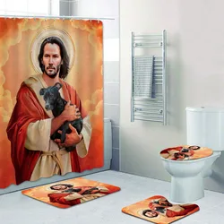 Cool Keanu Reeves Jesus Meme Art Bathroom Home Decor Keanu Reeves Shower Curtain Set for Bathroom Bathtub Mats Rugs Toilet Cover