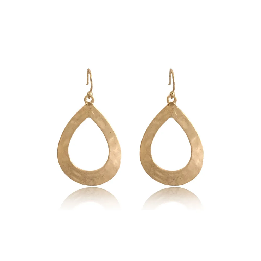 New Fashion Summer Simple Design Casual Women Drop Earrings Gold Color Water Drop Shape Hollow Earrings