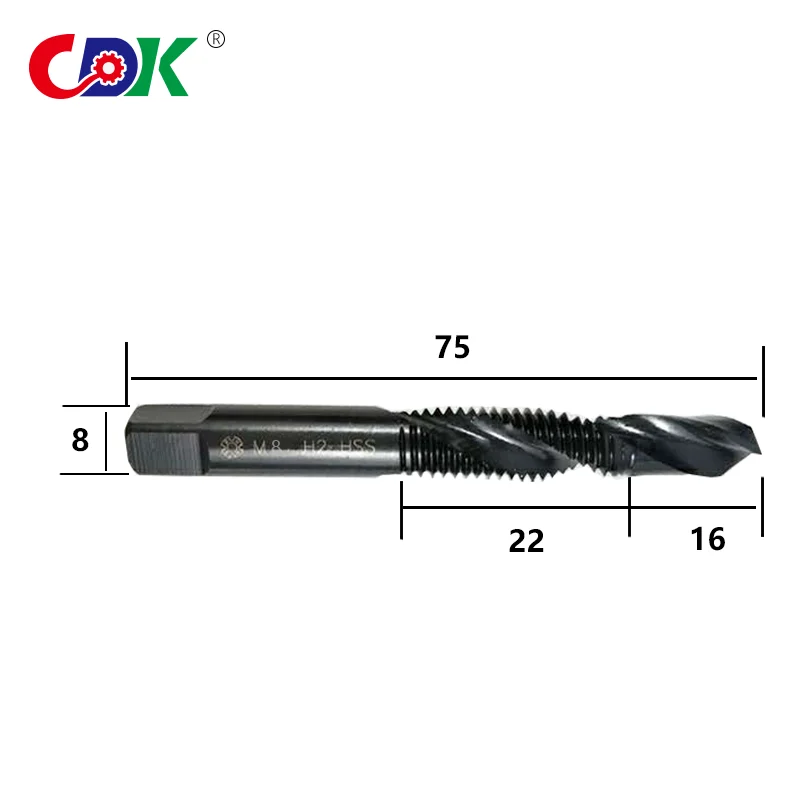 One pcs M8 Hand Tap Drill Bits Metalworking Square Shank Machine Taps HSS Screw Spiral Point Thread Power Tools