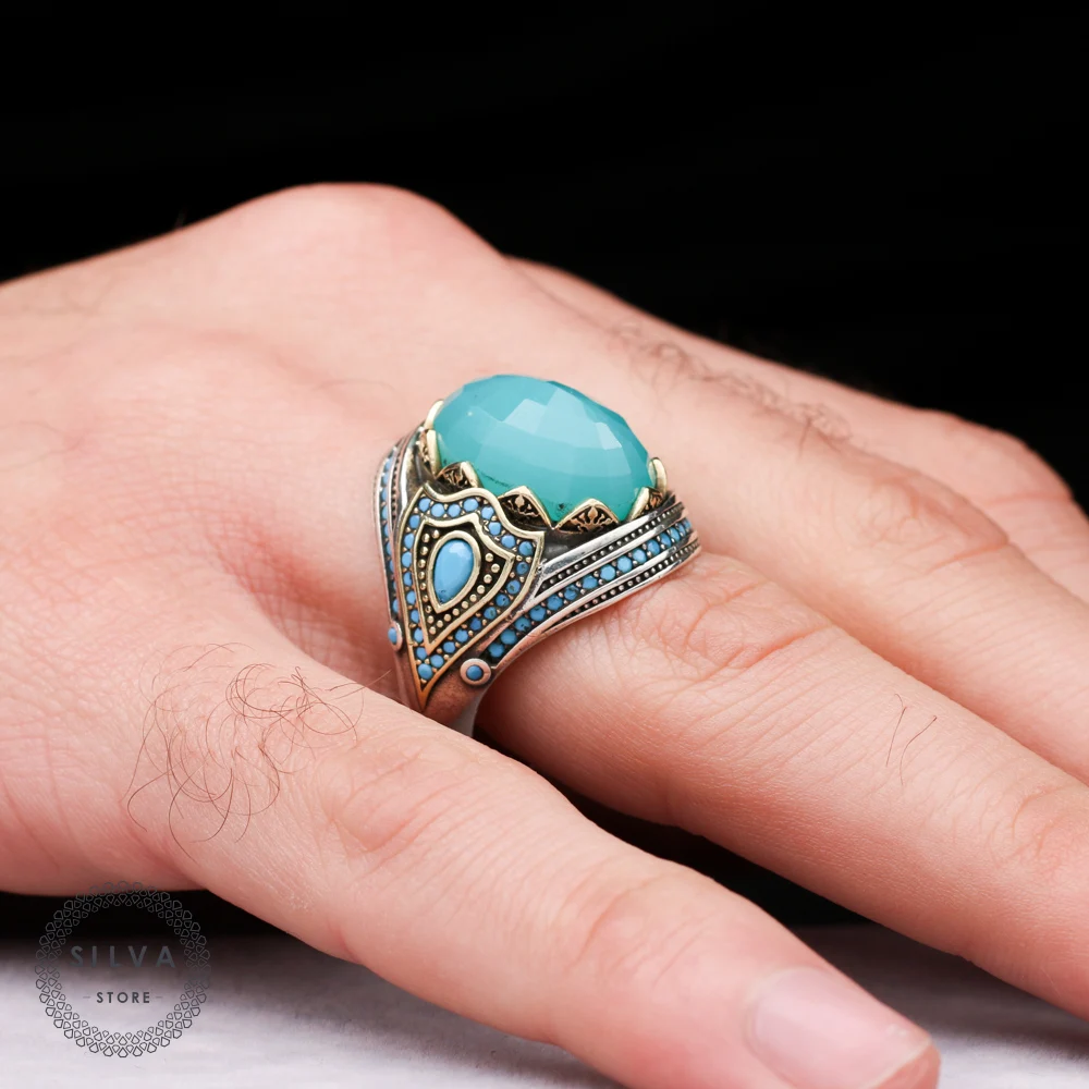 Zircon Stone 925 Silver Men's Ring. Man Jewellery Stamped With Silver Stamp 925 All Sizes Are Available