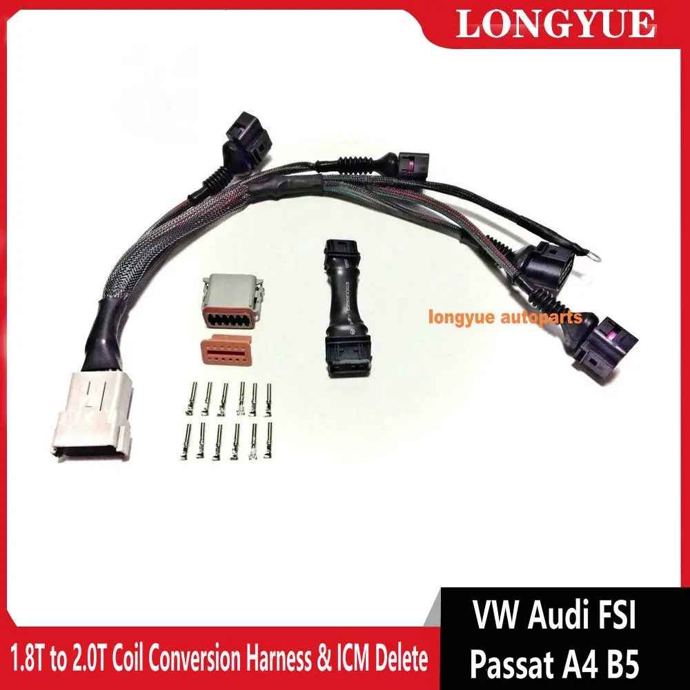 1.8T to 2.0T Coil Conversion Harness & ICM Delete for VW Audi FSI Passat A4 B5  (3 to 4 contacts)