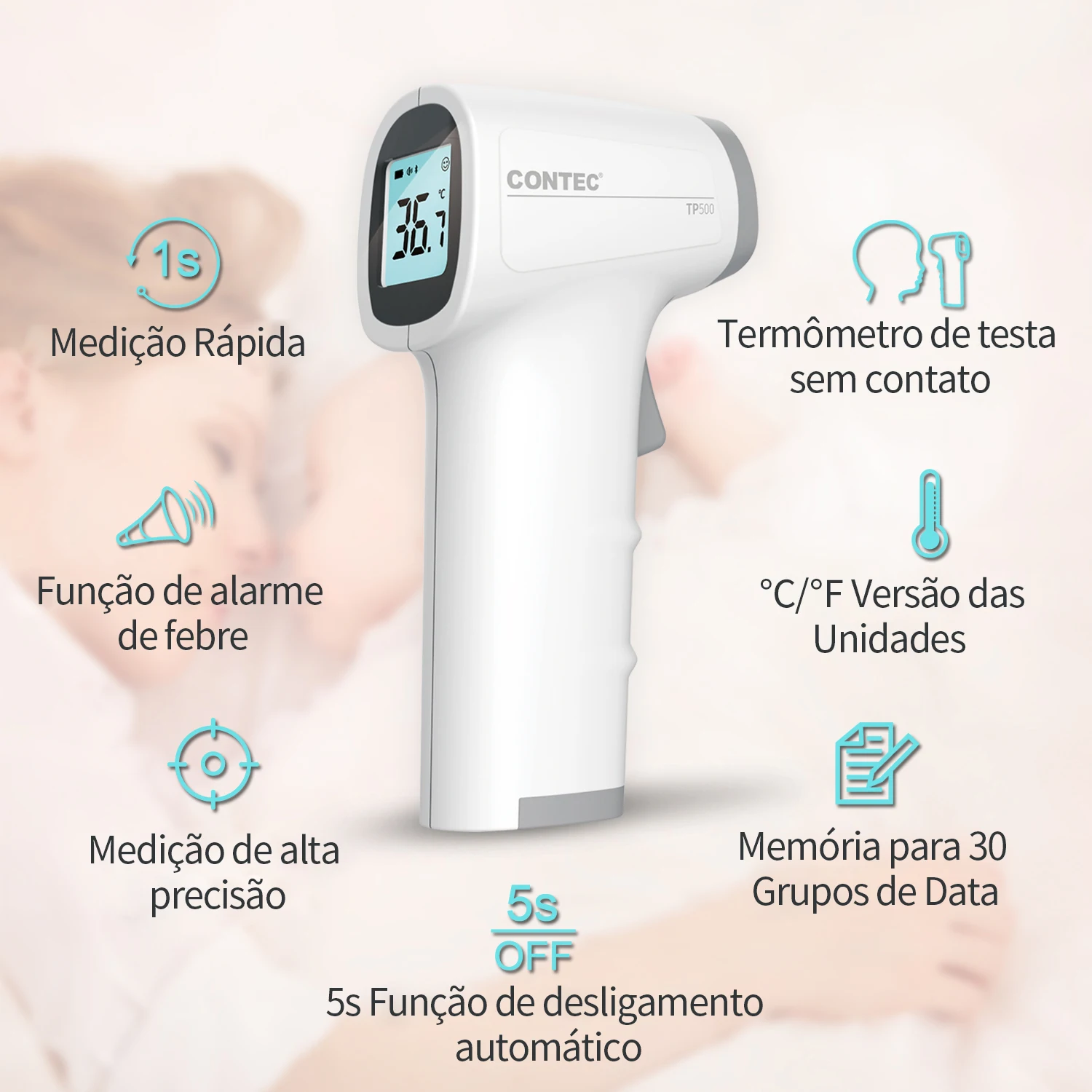 CONTEC-termómetro Digital infrarrojo para la frente, medidor de temperatura LED sin contacto, uso para adultos y niños, TP500