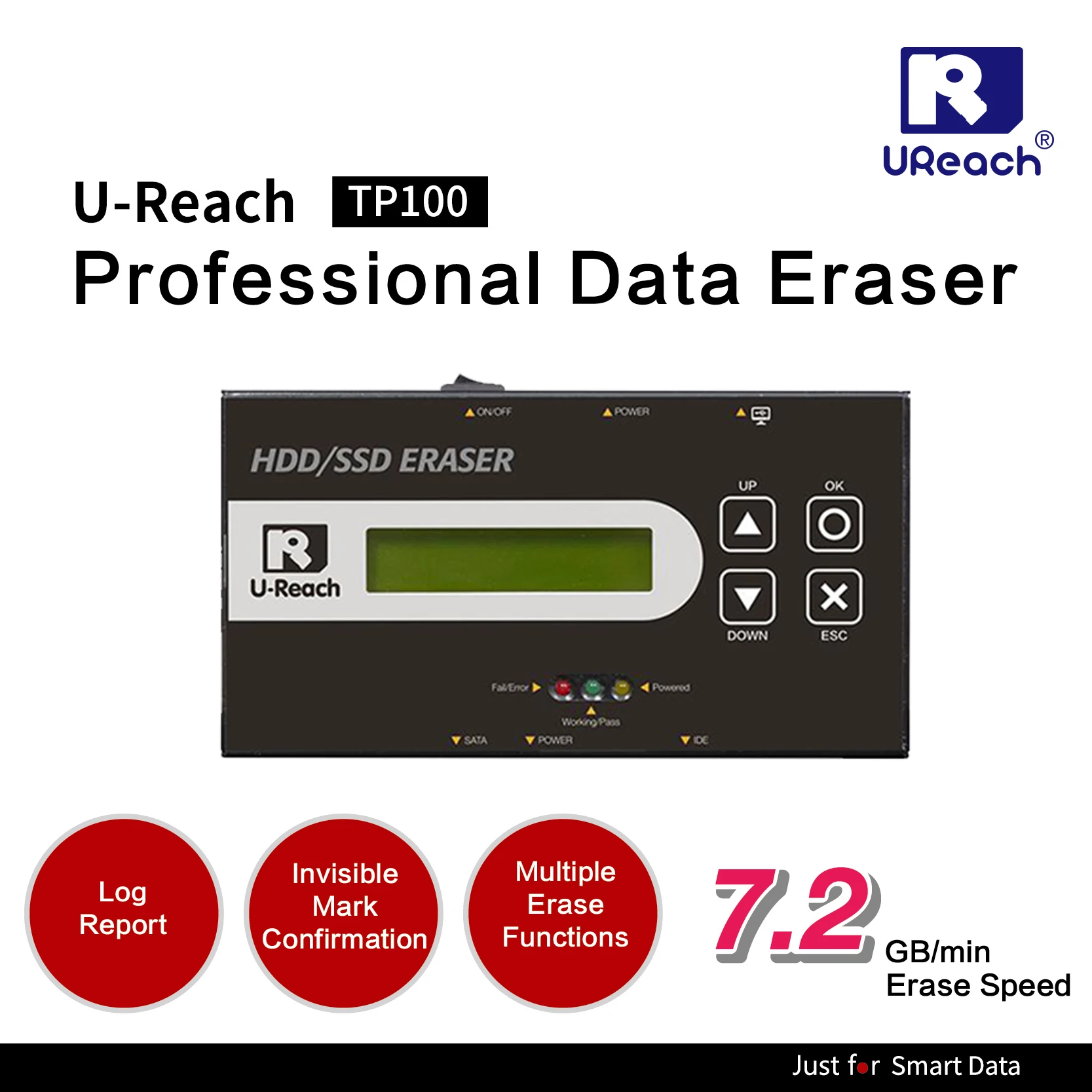 U-Reach TP100 Cancellatore Disco Rigido Evidence HDD SSD Distruggi Dati per Dischi SATA IDE da 2.5" e 3.5"