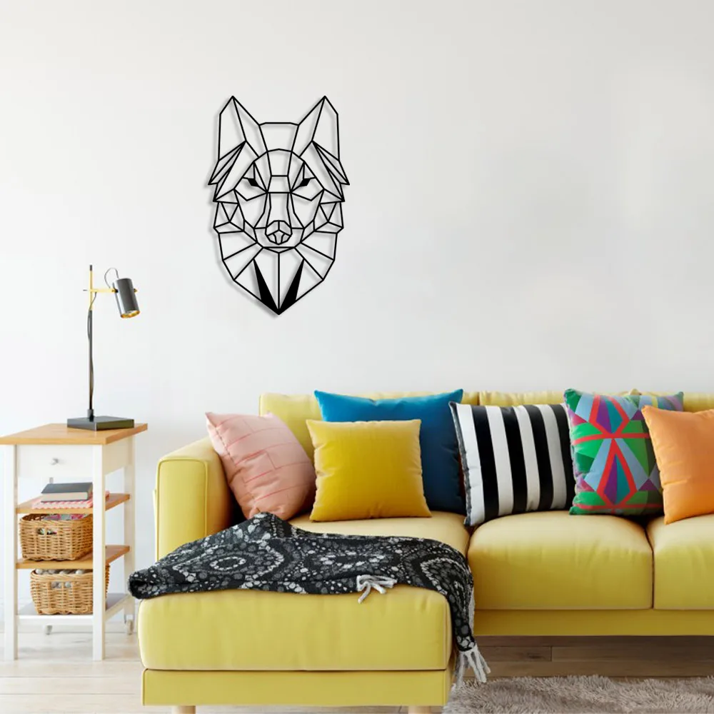 Geometric Wild Wolf Head Wall Room Home Accessory Wooden Table 32x50cm