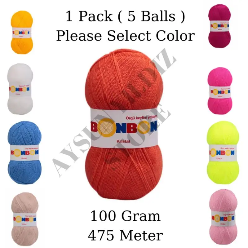 

Thread 1 Pack ( 5 Balls ) Nako Bonbon Kristal Hand Knitting Yarn ( 100% Acrylic ) 100 Gram 475 Meter Crochet Tool Kit Fiber Yarn