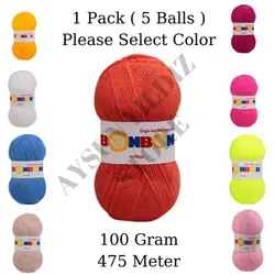 Thread 1 Pack ( 5 Balls ) Nako Bonbon Kristal Hand Knitting Yarn ( 100% Acrylic ) 100 Gram 475 Meter Crochet Tool Kit Fiber Yarn