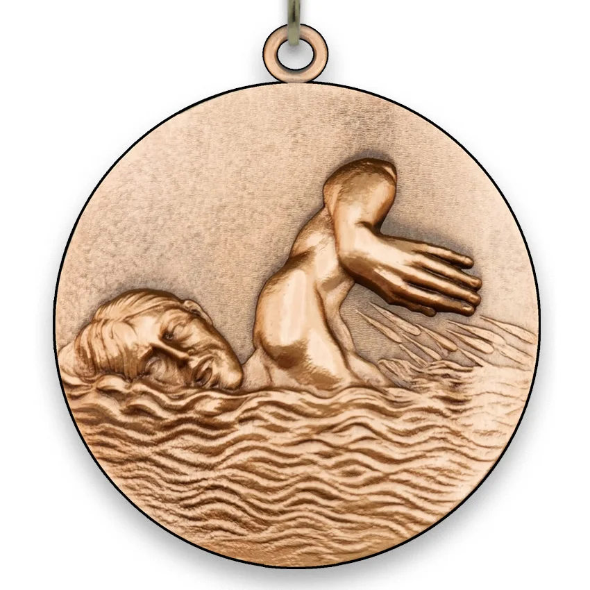 Large Metal- Male - Bronze - Swimmimg Medal - 6,4 cm - with Neck Ribbon size 2,2cm x 80 cm, Choice of Ribbon Colours.