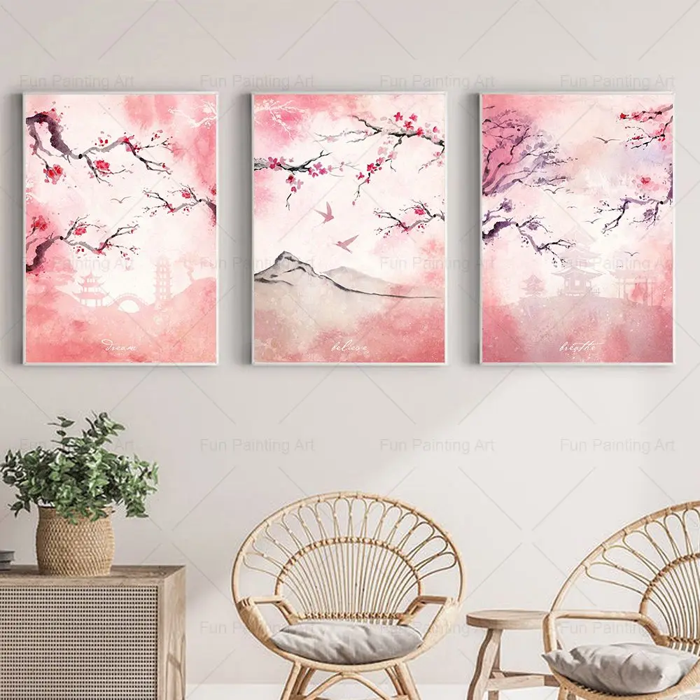 

Japanese Sakura Wall Art Poster Pink Spring Scenery Canvas Prints Nordic Pictures Decoration Living Room Home Decor Oil Painting