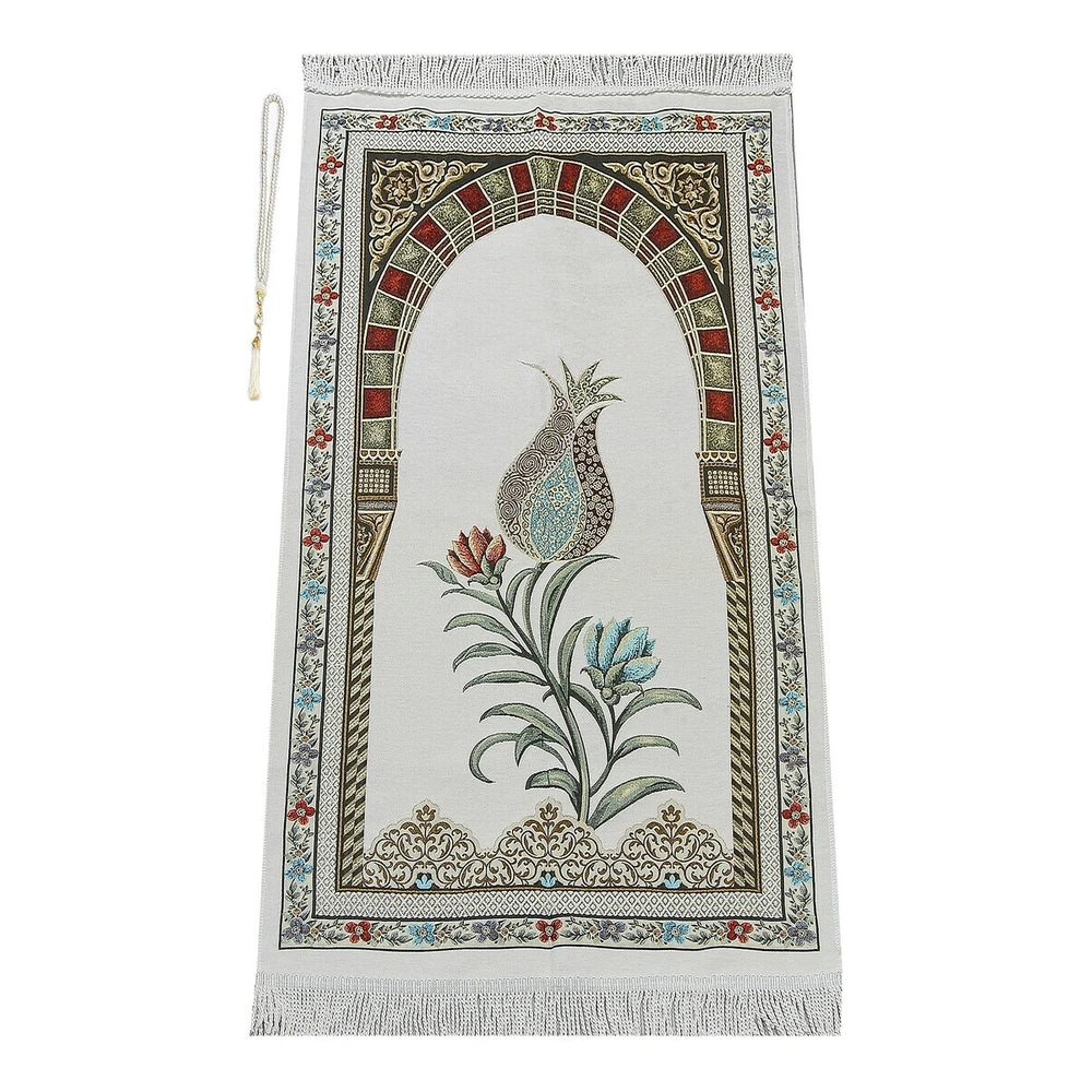 Iqrah Ottoman belt with a tulip motif, chenile prayer shade White and Ottoman belt motifs and Ottoman belt