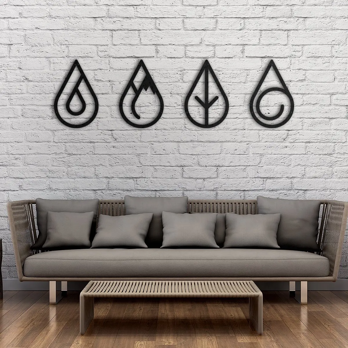 Singa Set-Four elements Metal wall Art and Decor, Stylish Design Genuine Laser Cutting, office decoration and living room decor