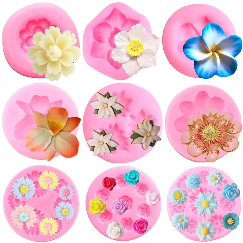 Oriental Cherry Rose Daisy Silicone Molds Flower Cupcake Topper Fondant Cake Decorating Tools Resin Clay Candy Chocolate Mold