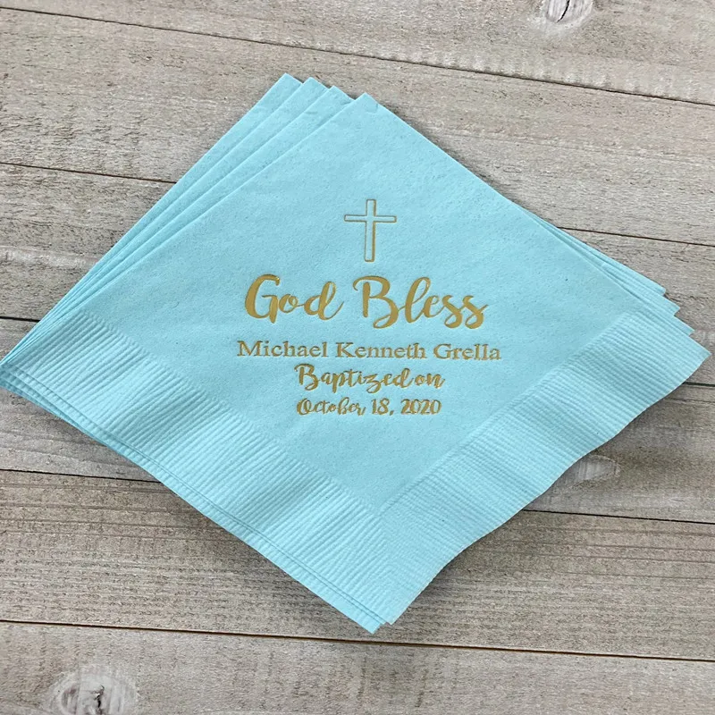 Personalized Baptism Monogram Napkins Baby Communion Christening Beverage Cross Religious Cocktail Luncheon Guest Towel Dinner S