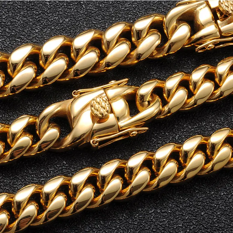 6mm/8mm/10mm/12mm Hip-Hop Hochglanzpoliertes Gold Farbe 316L Edelstahl Curb Cuban Link Kette Halskette Geschenk für Männer Schmuck – Detail 6
