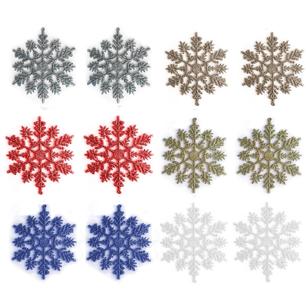 Christmas Tree Ornament Assortment Set Christmas Glitter Baubles Hanging Christmas Snowflake Noel Ornaments 12pcs 10cm Snow