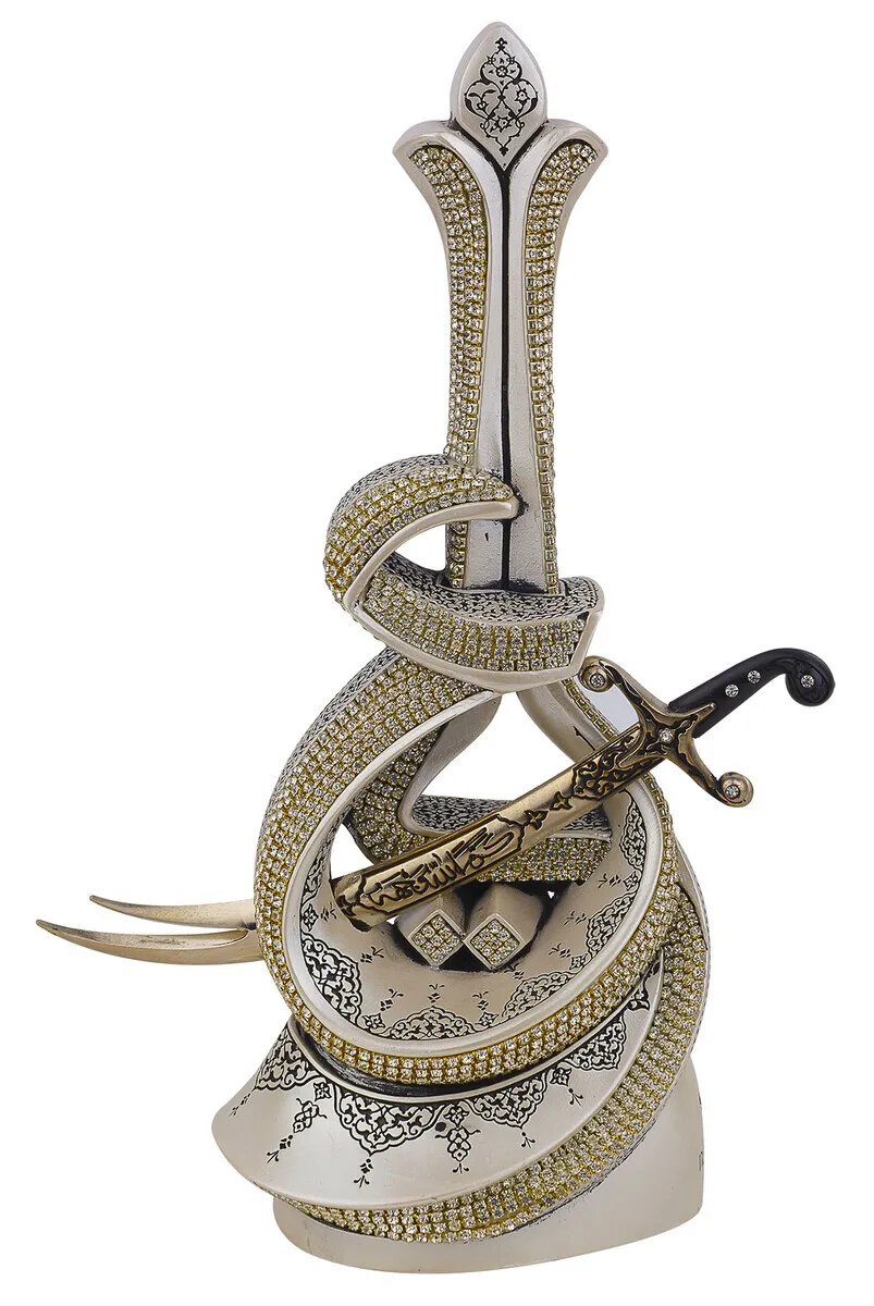 Hz. Ali Written Zülfikar Sword and Crystal Stone Religious Gift Trinket Trinket Gold-Silver color Trinket Trinket Modern Trinket