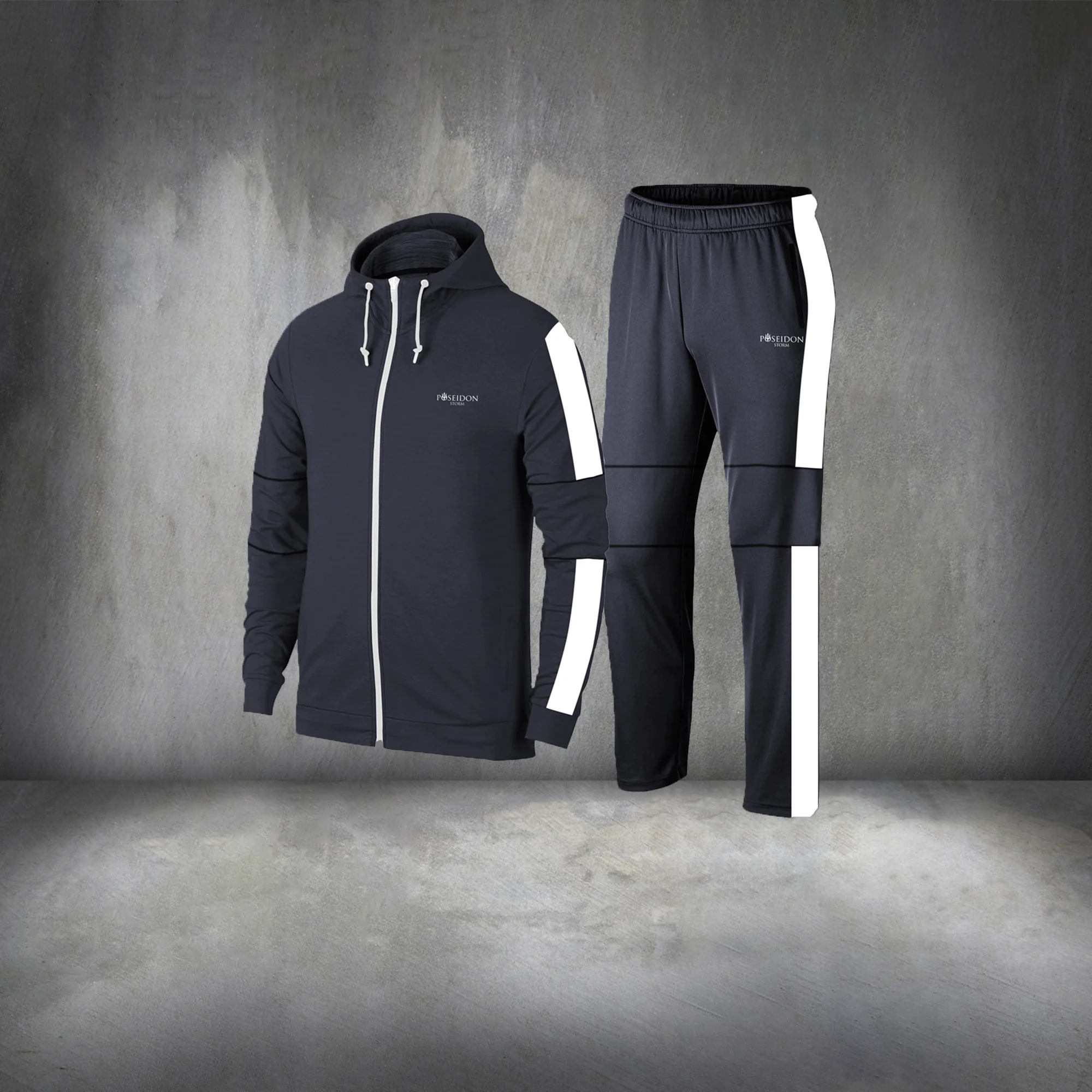 Large Size Men's Dark Grey Interlock Fabric Full Zipper Jacket and Sweatpants Running Set 4XL-10XL