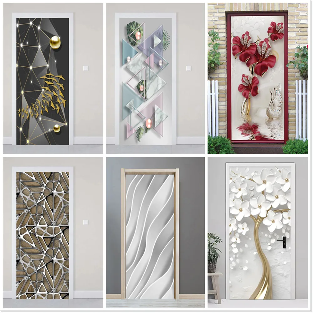 Corridor Bedroom Wall Decoration House Renovation Door Sticker Modern Life Design Adhesive Poster Vinyl Waterproof Flower Murals