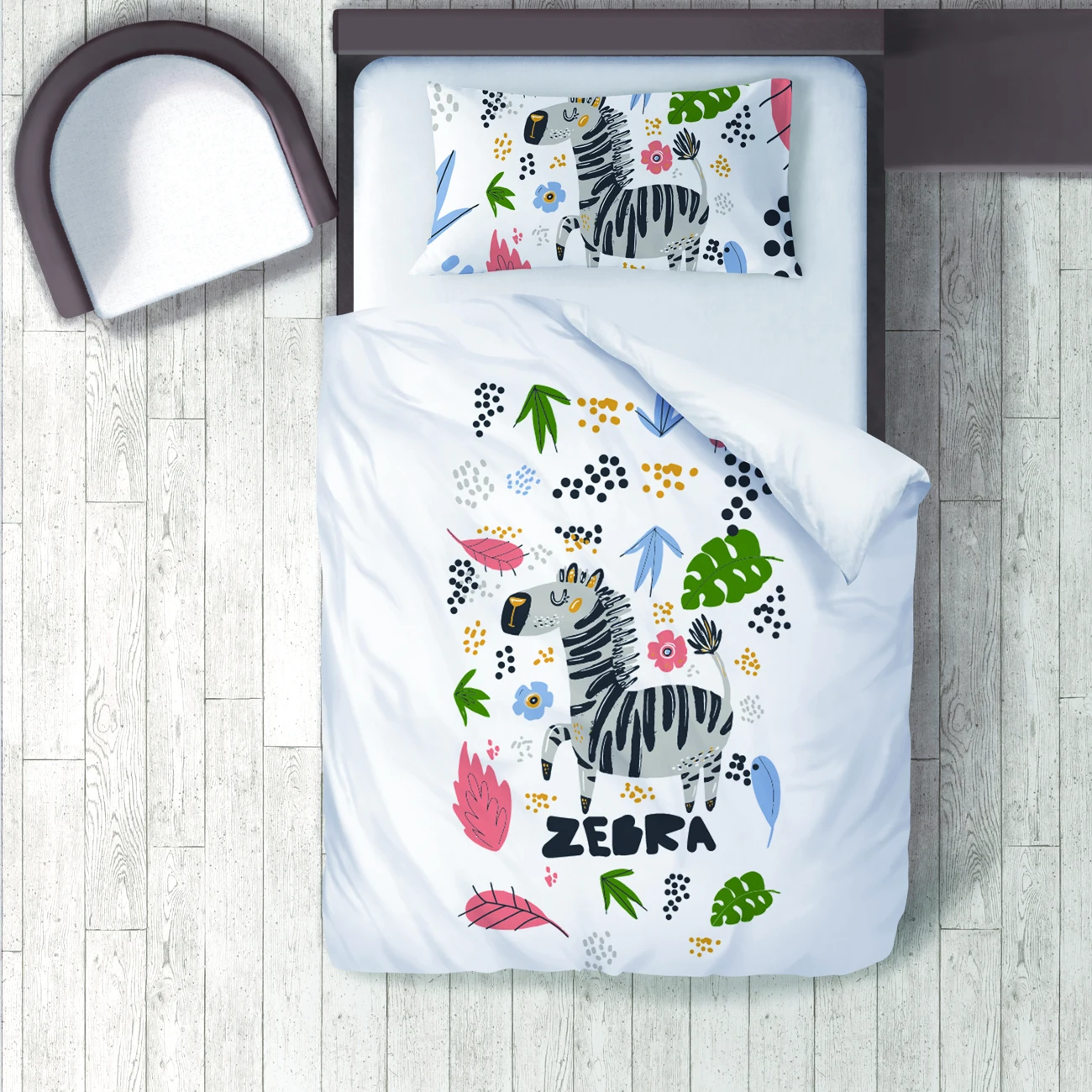 

Duvet Cover Set Bedding Set Pillow Case for Baby and Kids Room 3D Printed White Zebra Green Leaf Pattern 271