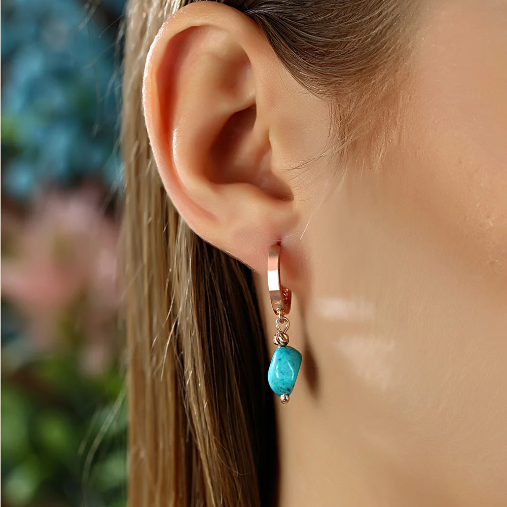 Fine Jewelry Earrings 925 Sterling Silver Water Drop For Women Rose Gold Plated With Turquoise Drop Earrings