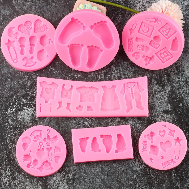 Baby Clothes Shoes Foot Party Silicone Molds Cupcake Topper Fondant Cake Decorating Tools Jelly Candy Chocolate Gumpaste Moulds