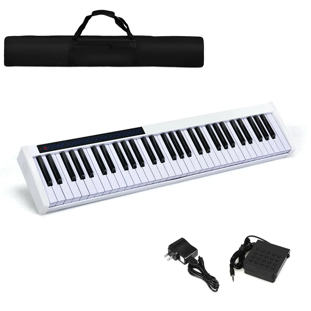 

61 Key Digital Piano Portable MIDI Keyboard w/ Pedal & Bag White/Black MU70001US