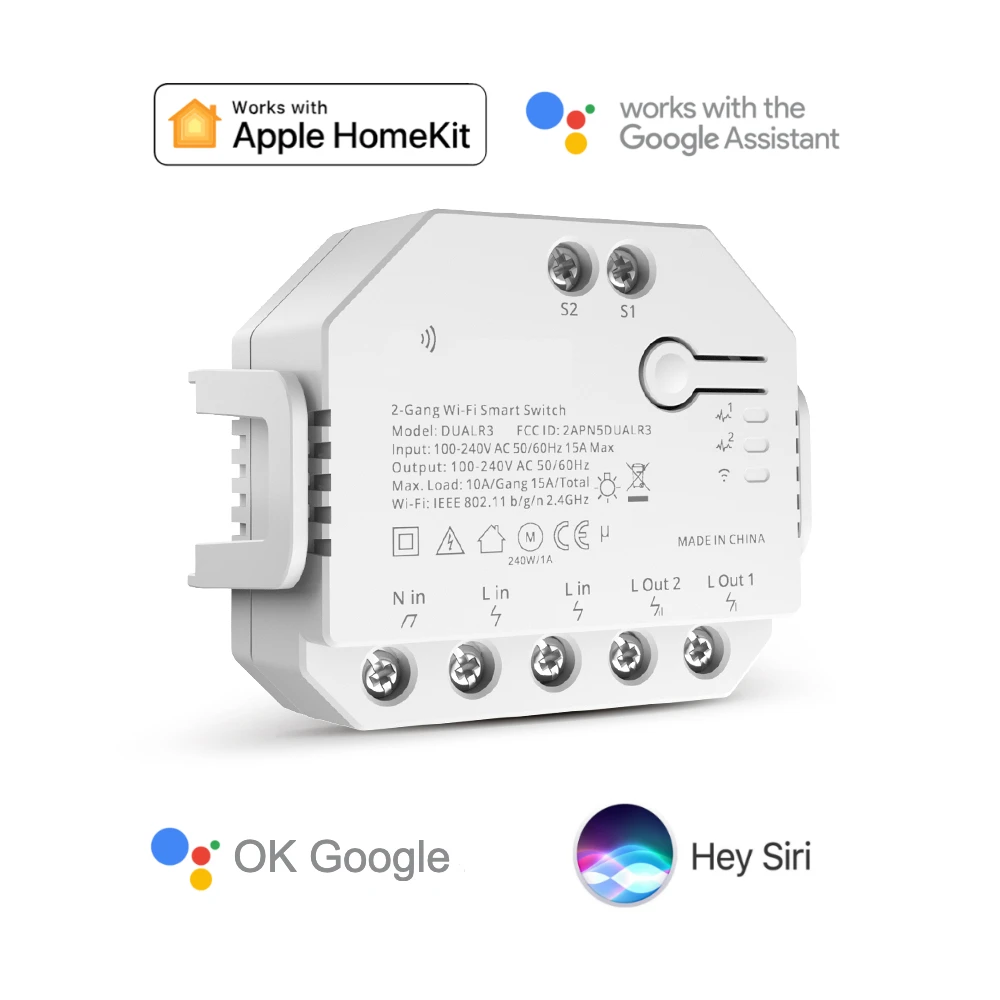 Smart Home Switch For Apple HomeKit Dual R3 WiFi 2 Relay Siri Google Assistant Sonof Control Automation V2 On Off Mode