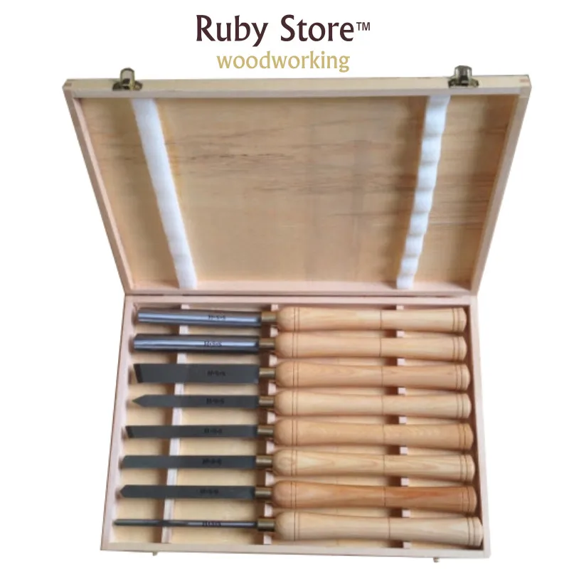 

A1006-8PCS 415mm HSS Woodturning Chisel Tools SET with High Speed Steel Blade & Ashtree Handle in Wooden Box