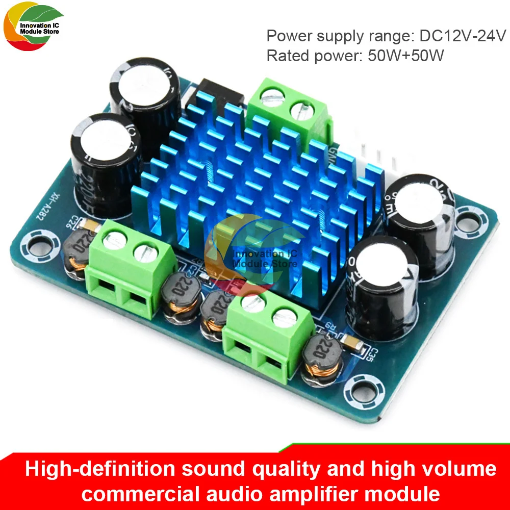 XH-A282 high-power digital power amplifier DC12-24V power amplifier board output 50W*2 digital audio DIY power amplifier