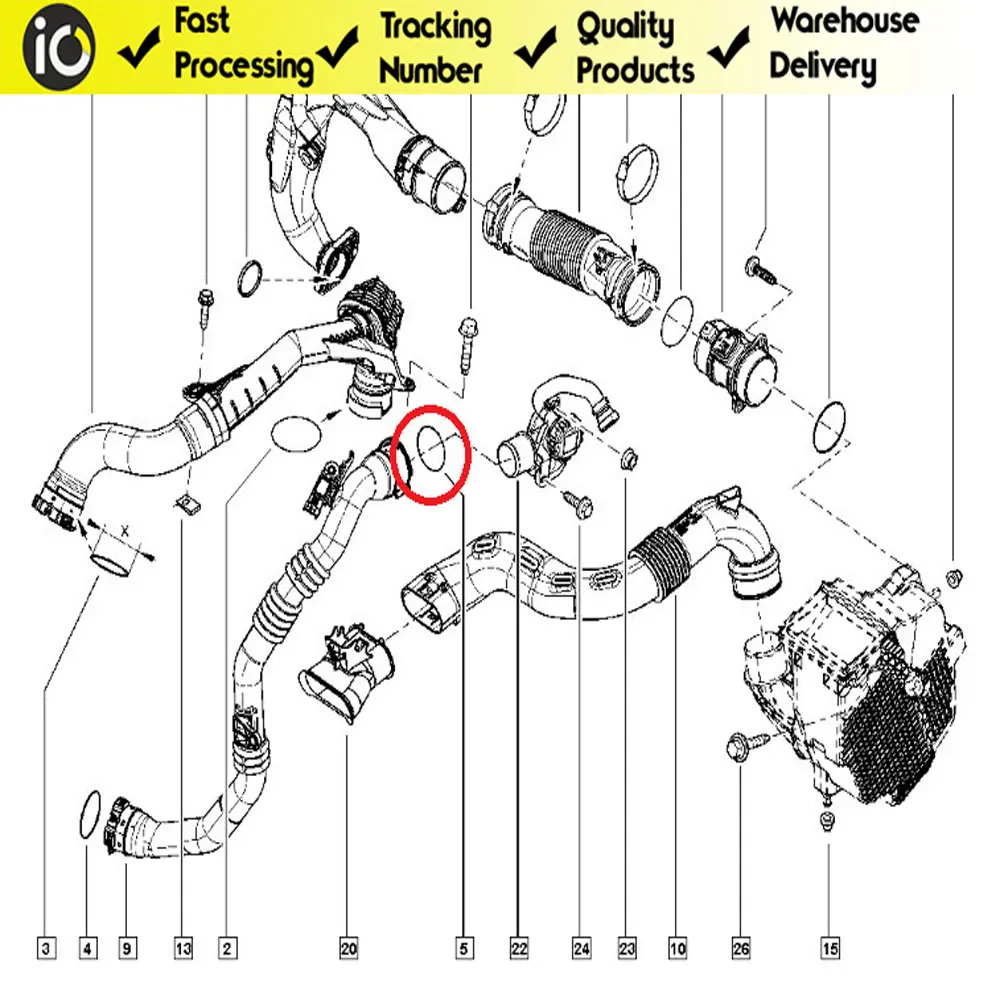 Intercooler pipe O-ring for Renault Megane 3 Oem 8201089106 Fast Shipment From Warehouse High Quality Spare Parts