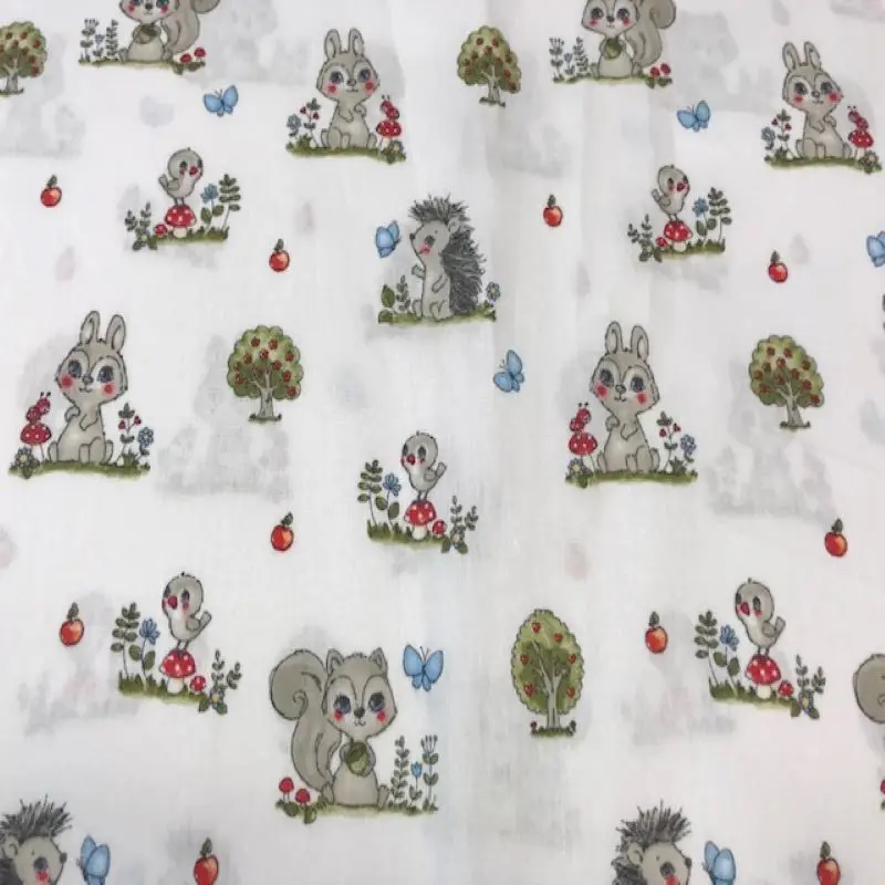 Cotton-to-metre fabrics, chipmunks and hedgehogs fabric, 100% poplin cotton, 140 cms, children's fabrics, PERTEX textile