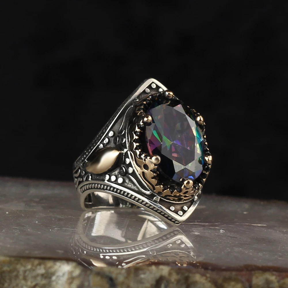 Alexandrite Stone 925 Sterling Silver Ring for Men  Jewelry Fashion Vintage Gift Onyx Aqeq Mens Rings All Size