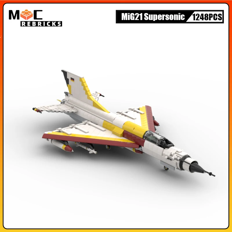 

WW2 Military Wars Soviet Air Force Weapon MiG21 Supersonic Fighter MOC Building Blocks Combat Aircraft Bricks Toys Children Gift