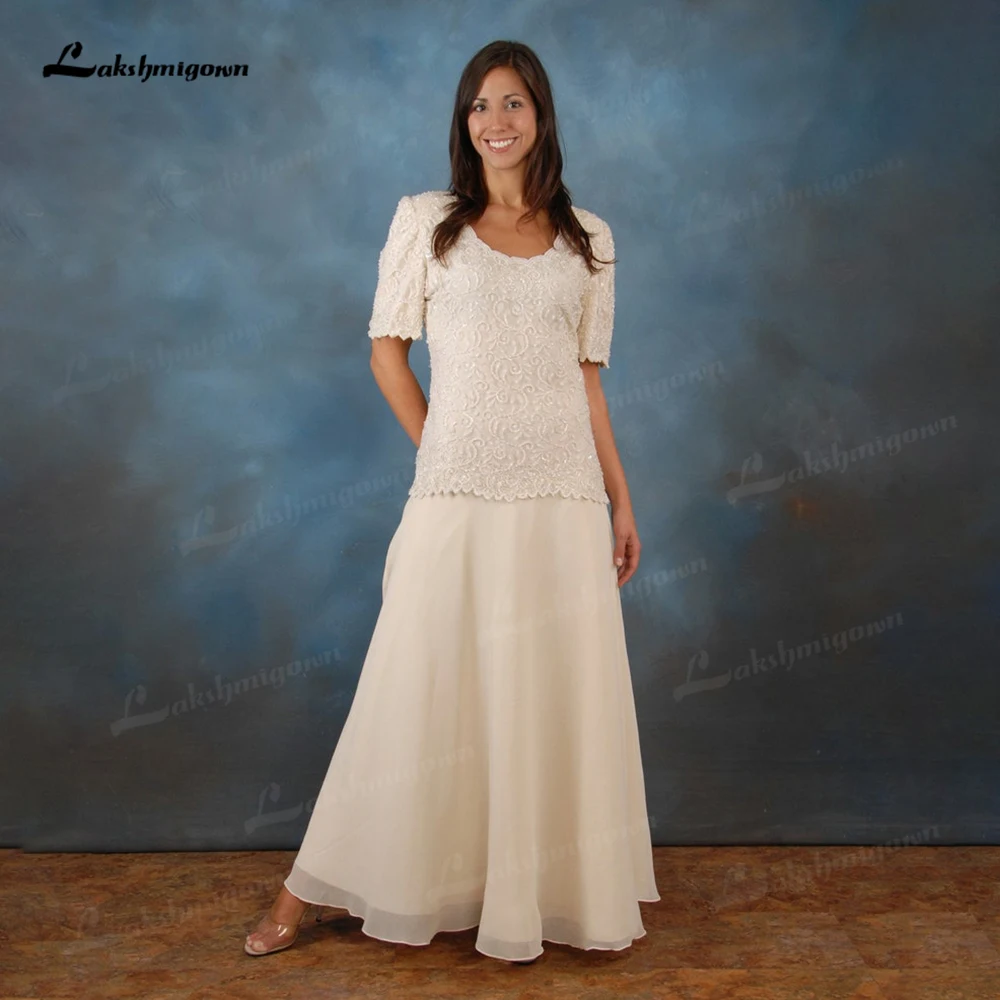 Elegante EINE Linie Mutter der Braut Kleider Halbarm Chiffon Lange Abendkleider Bodenlangen Mutter des Bräutigams Kleider vestido