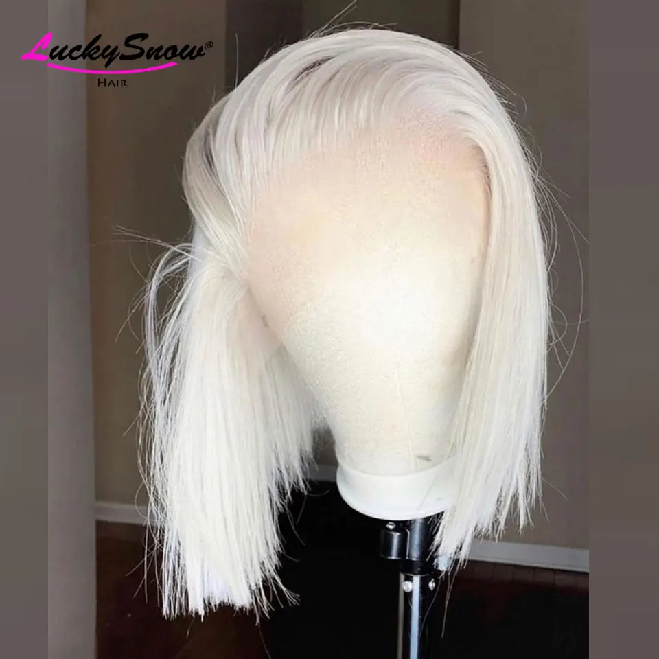 60 White Straight Short Bob Colored 100% Human Hair Wig High Quality Transparent 13x4 Lace Frontal Wigs Cosplay For Women HD Wig - Image 4