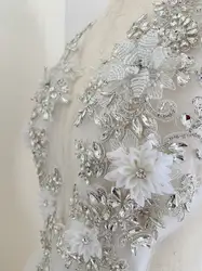 Srebrna aplikacja Rhinestone z 3d ręcznie wykonane kwiaty francuska z koralikami stanik na kostium taneczny Couture, suknia ślubna,