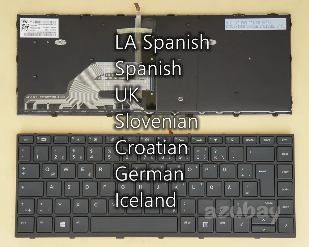 

LA Spanish UK Slovenian Croatian German Iceland Keyboard for HP Probook 430 G5, 440 G5, 445 G5, ZHAN 66 Pro G1, SN6165BL Backlit