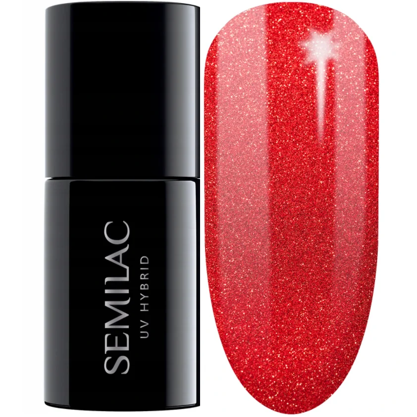 Semilac Chic Red Glitter 346 semi-permanent coverage, UV hybrid nail polish texture Gel