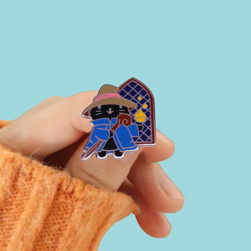 لطيف الخيال النهائي الأسود ماج القط بروش آر بي جي لعبة الساحر دبوس #6