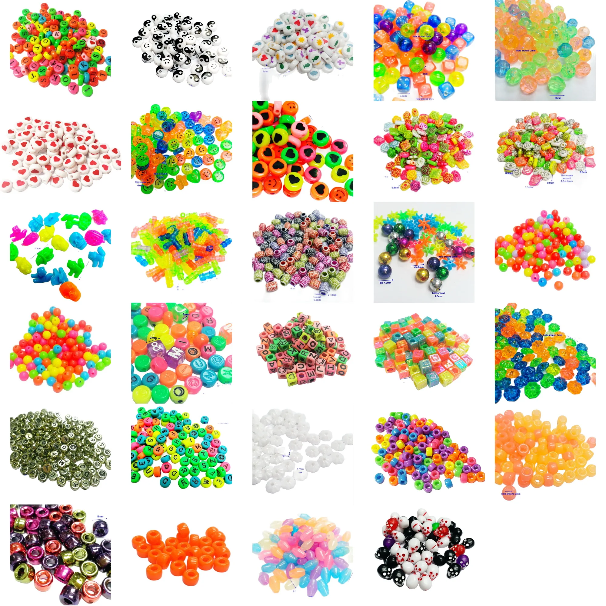 35-100 PCS Differce Bulk Colorful Multi Color Tube Pony Round Charms Loose Beads For Bracelet Necklace Girls Kids Shchool Crafts