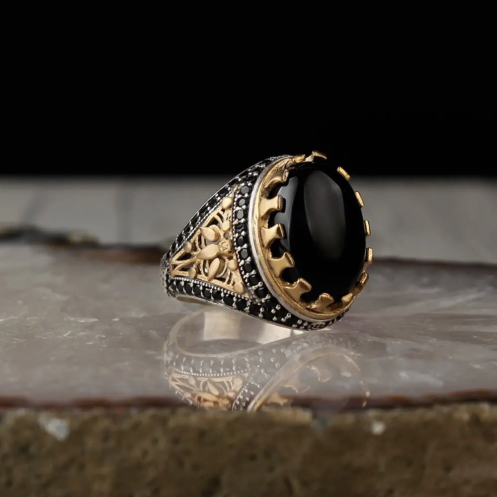 925 Sterling Silver Ring for Men  Onyx Stone Jewelry Fashion Vintage Gift Onyx Aqeq Mens Rings All Size