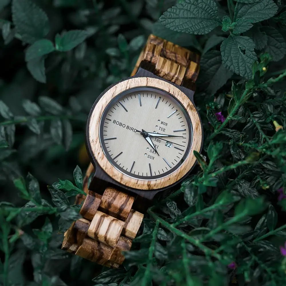 BOBO BIRD-reloj analógico de madera para hombre, accesorio de pulsera de cuarzo resistente al agua con calendario semanal, complemento masculino de