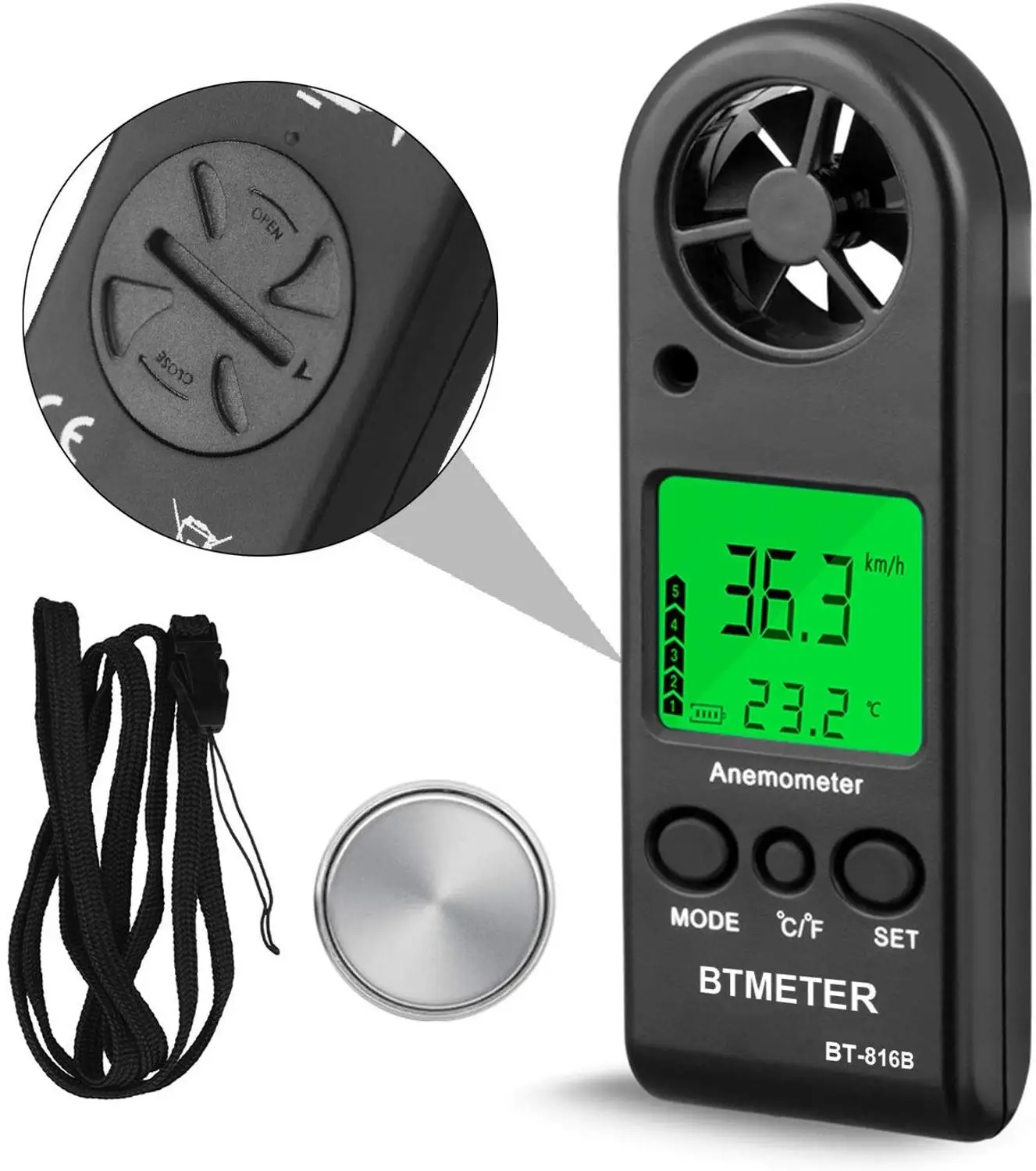 BEMETER Handheld LCD Digital Mini Anemometer BT-816B Wind Speed Meter Air Flow Tester Air Anemometer or HVAC CFM Shooting Boat