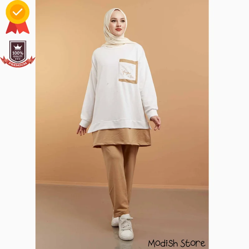 Ensembles de survêtement double musulman pour femmes, Abaya de Dubaï, Vêtements turcs pour femmes, Mode musulmane, Plus TANFor, Hiver, Automne, 2021