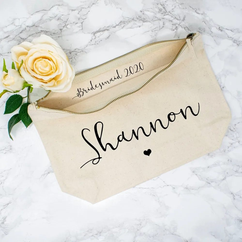 

custom bridesmaid Make Up bag with name heart,bride to be MakeUp Bags,wedding proposal gift,bridal shower cosmetic Accessory bag