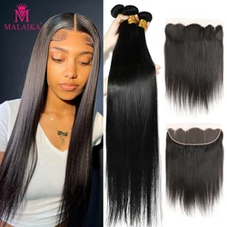 Malaika 40 Inch Straight Hair With Frontal Birthday Bundles Deals Brazilian Human Hair Bundles With Closure Remy Hair Extension