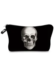 Halloween Skull Printed Cosmetic Bag Black Cartoon Organizer Bag Women Makeup Bag Storage Bag for Mini Kids Candy Bag Coin Purse